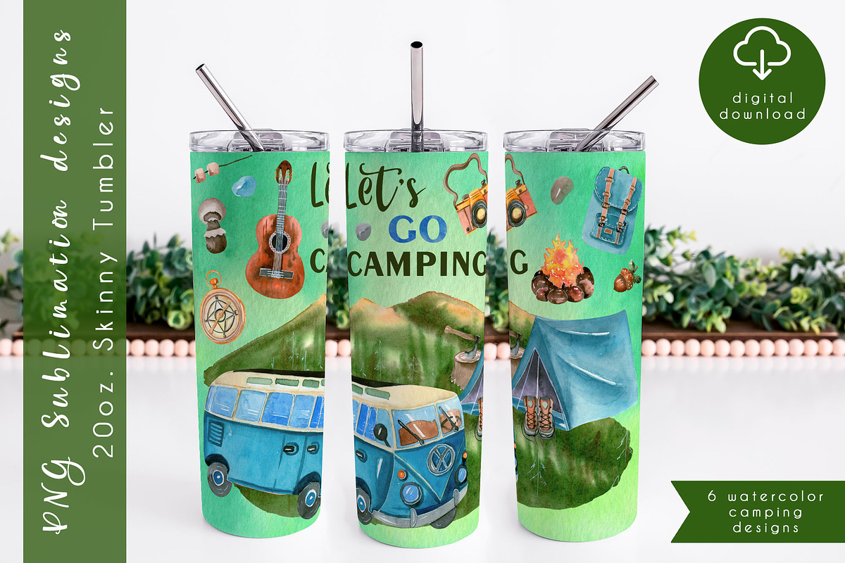 Camping sublimation tumbler wrap, an Object Graphic by AnastasiaWatercolor (Photo 1 of 8)