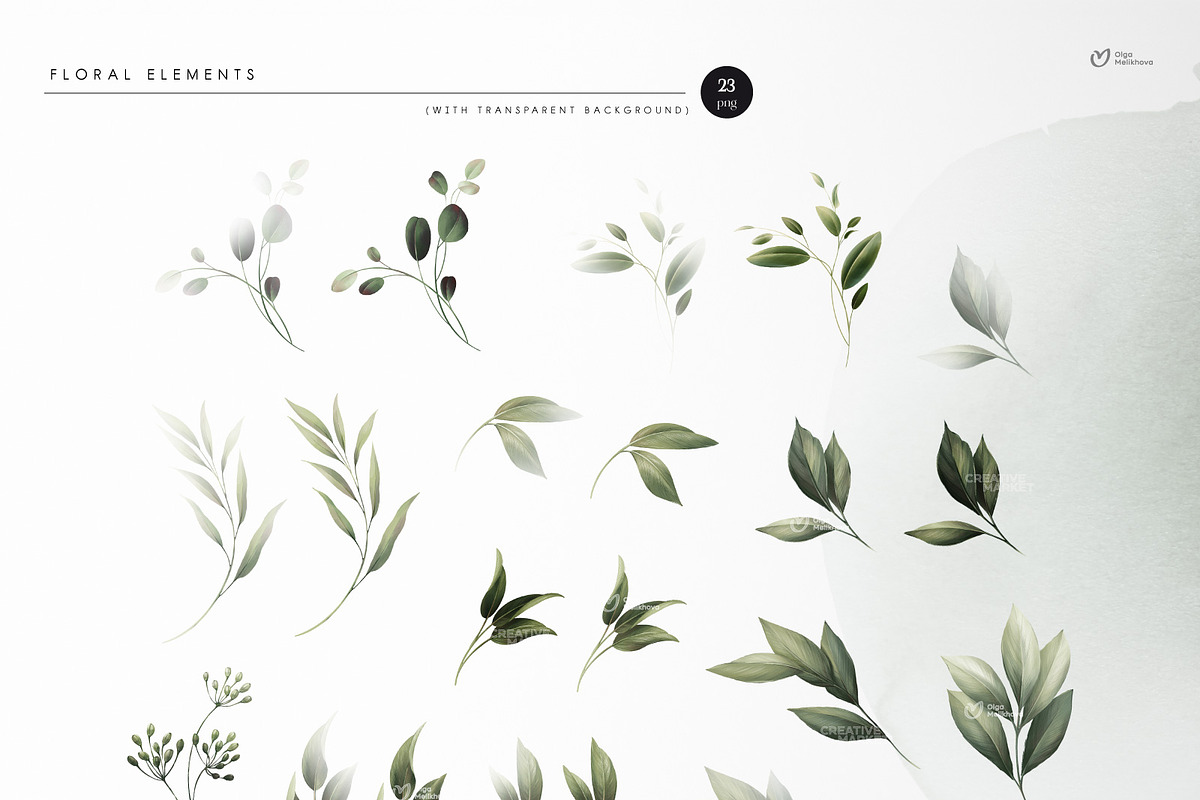 Green leaves - greenery clipart, an Illustration by ollalya (Photo 10 of 12)