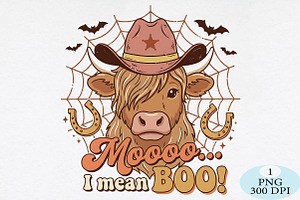 Moo I Mean Boo Highland Cow PNG, a Seasonal Illustration by Daily.Designs