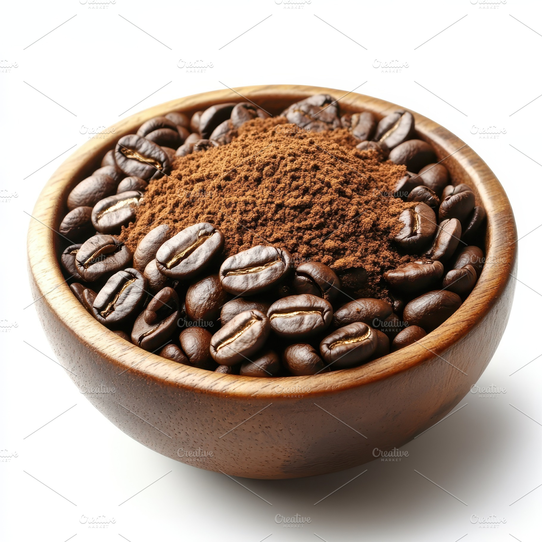 Wooden bowl filled with coffee beans, a Food & Drink Photo by Pixeness Studio