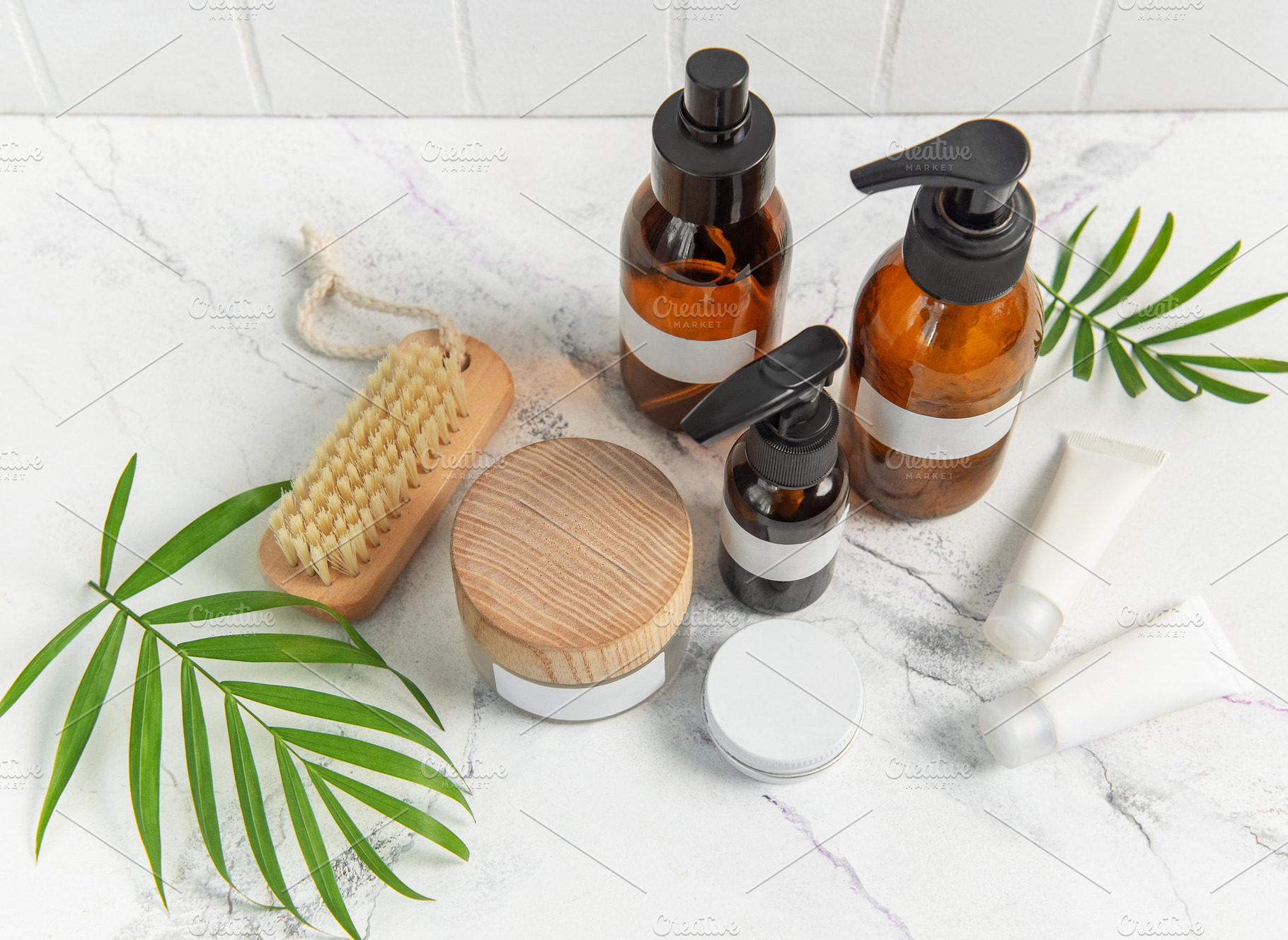 Skincare beauty products on marble with plant leaves, a Beauty & Fashion Photo by Olena Rudo