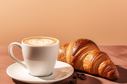 Cup of coffee and fresh croissant. Perfect breacfast in the morn, a Food & Drink Photo by Natalia Klenova's Shop