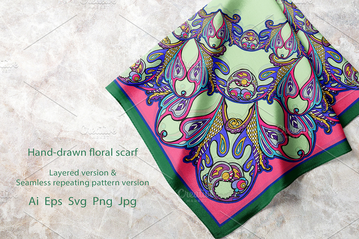 Mint & Amethyst Paisley Scarf, an Object Graphic by ilustrinna (Photo 3 of 7)