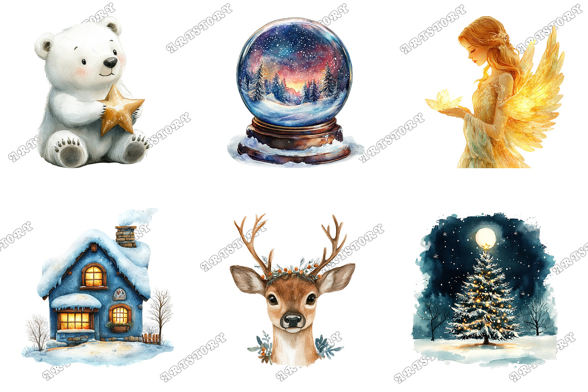 Dreamy Night Christmas Clipart, an Illustration by designcity5 (Photo 3 of 5)