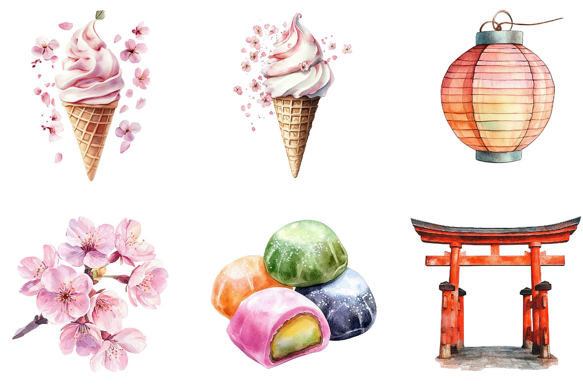 Watercolor Japanese Summer Clipart, an Illustration by Designking (Photo 3 of 5)