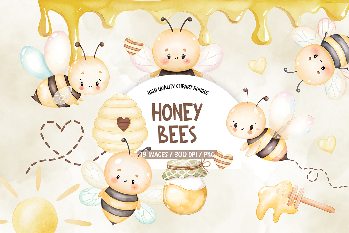 Cute Bee Watercolor Clipart, an Illustration by TatiMockup (Photo 1 of 4)
