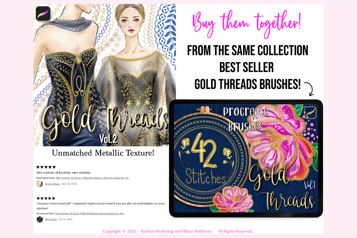 49 GOLD THREAD (2) Procreate Brushes, a Brush Add-On by Fashion Workshop Bkk (Photo 10 of 10)