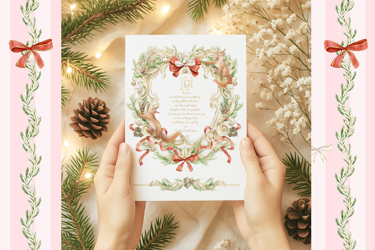 Watercolor Christmas frame, monogram, a Seasonal Illustration by WonderWonder (Photo 10 of 11)