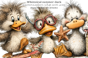 Whimsical summer duck clipart, an Illustration by SinaCreation