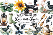 Watercolor loons Clipart, a Seasonal Illustration by Designking (Thumbnail 1 of 5)