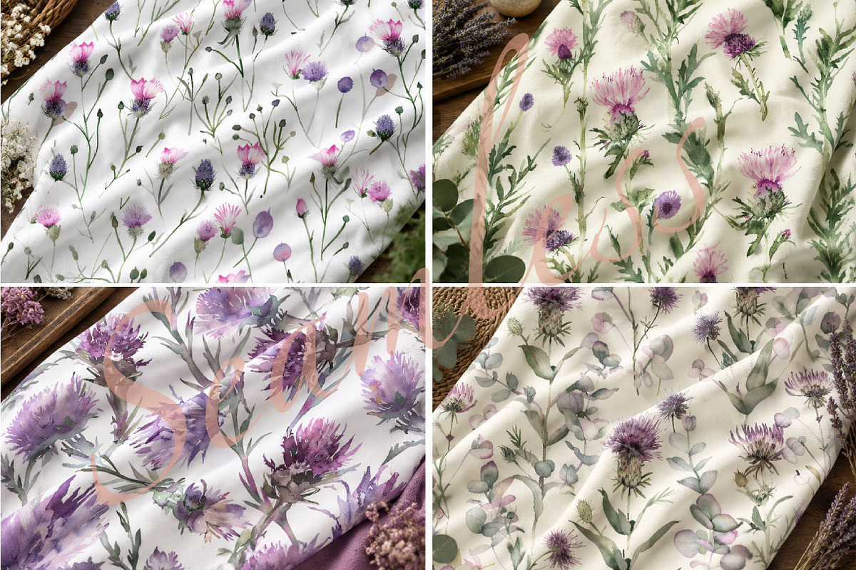 Watercolor Thistle Floral Patterns, a Pattern Graphic by DreamCafeArt (Photo 3 of 5)