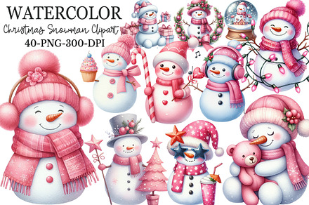 Watercolor Pink Christmas Snowman