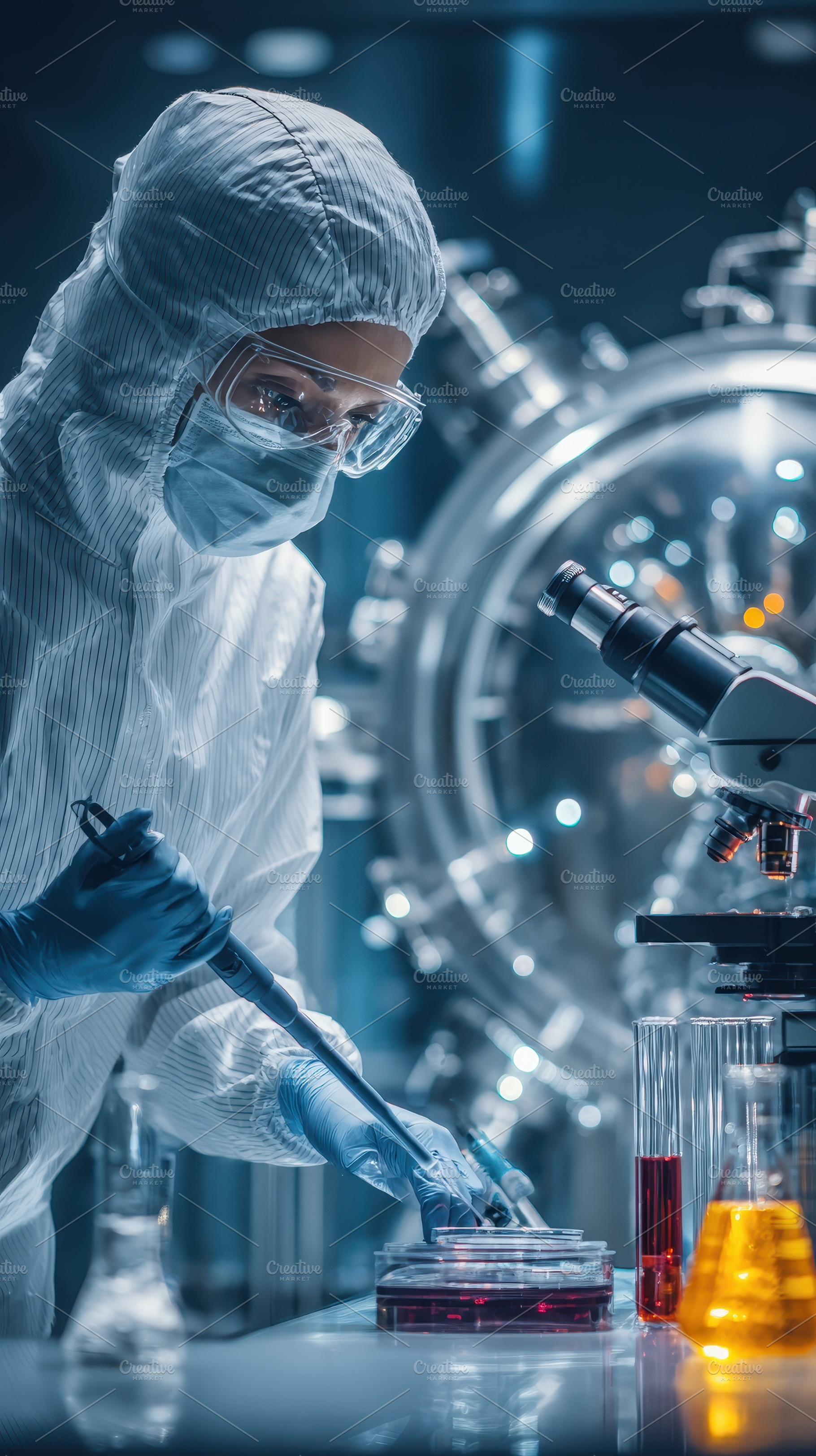 Scientist in lab coat using pipette, a Photo by Pixeness Studio