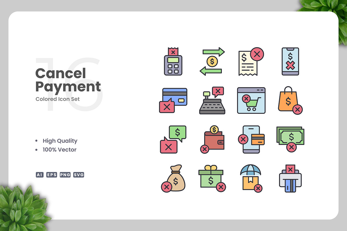 Cancel Payment Colored Icons, an Icon by Upnowgraphic
