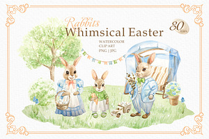 Whimsical Easter. Watercolor clipart
