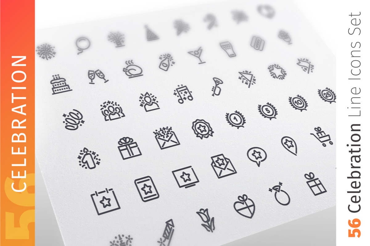 Celebration Line Icons Set, an Outline Icon by Voysla's Shop (Photo 1 of 4)