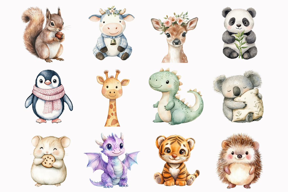 Watercolor Plush Animals Clipart, a Seasonal Illustration by Design Market (Photo 2 of 4)
