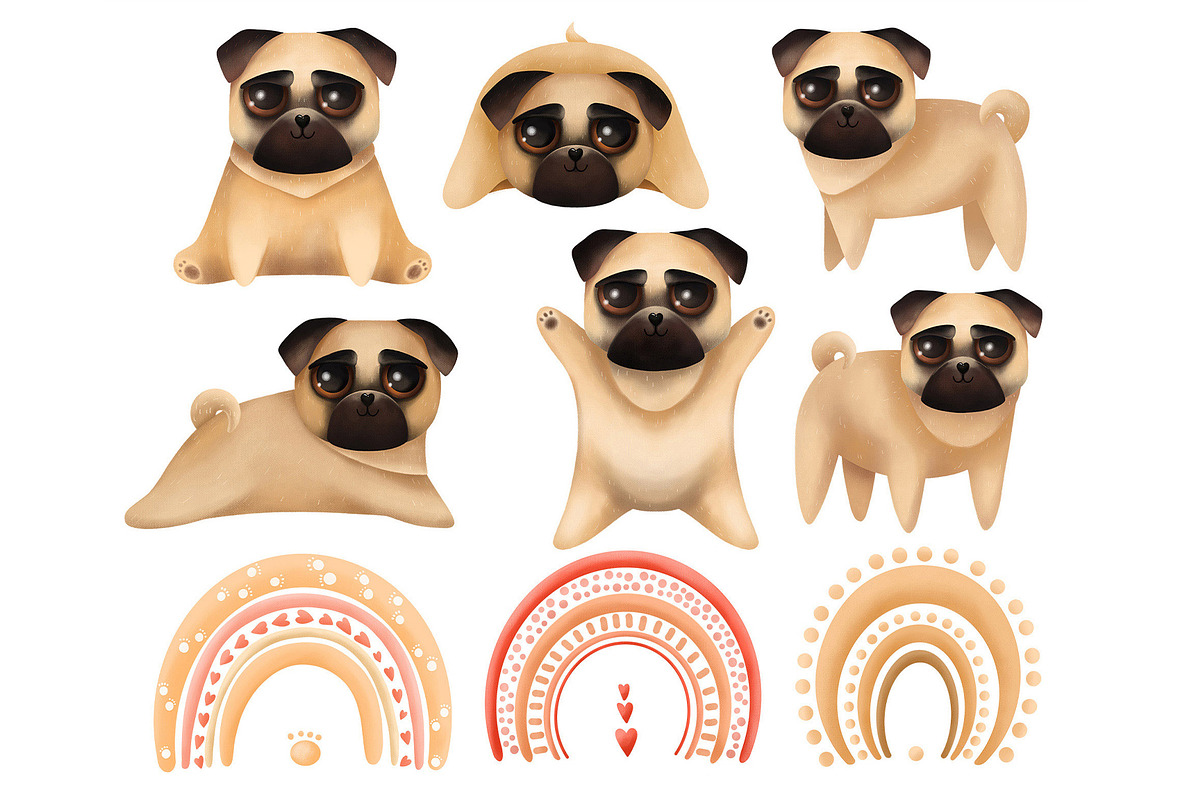 Big collection of cute pugs, an Animal Illustration by YuNa (Photo 3 of 8)