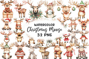 Kawaii Christmas Moose Clipart, an Illustration by CraftArtStudio