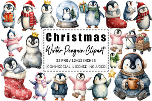 Winter Penguin Christmas Clipart, a Graphic by CitraGraphics