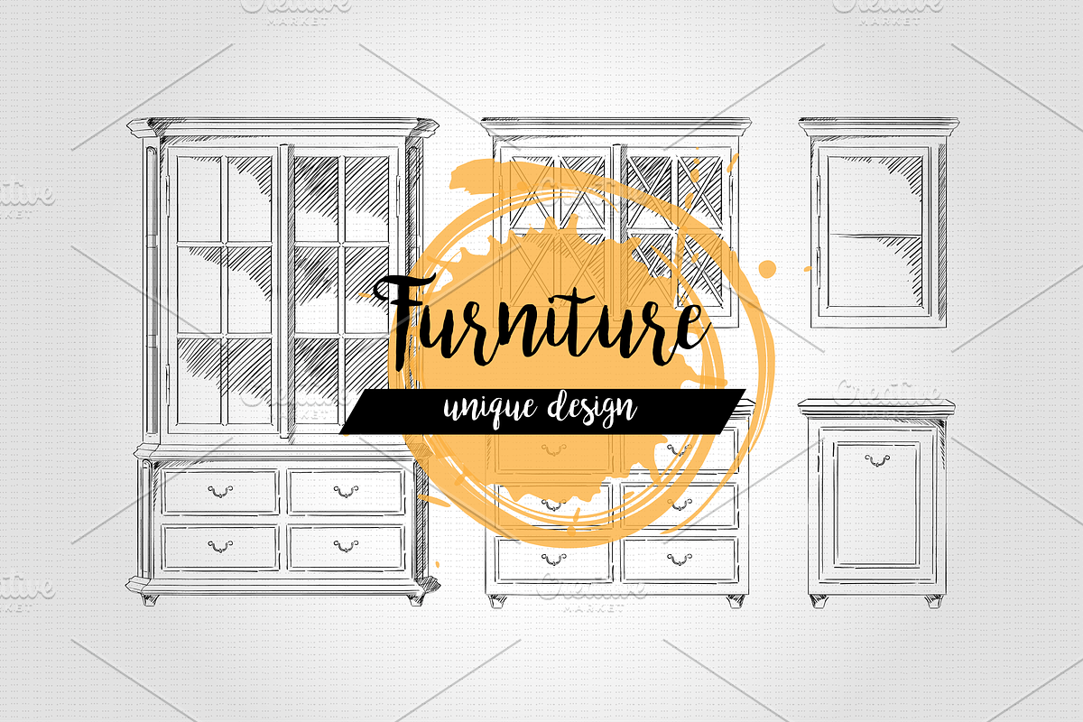 Furniture Hand drawn Vector set#2, a Decorative Illustration by Alltruecolours (Photo 4 of 4)