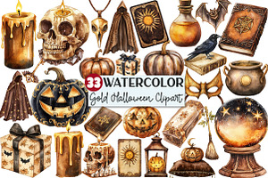 Luxury Brown & Gold Halloween Clipar, an Illustration by Rose Art