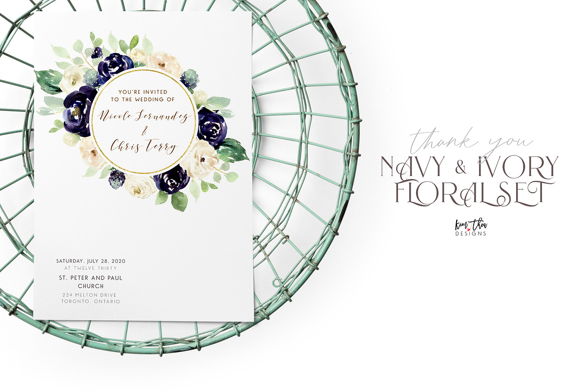 Navy and Ivory with Greenery Flowers, an Illustration by Kim Thoa Designs (Photo 10 of 10)