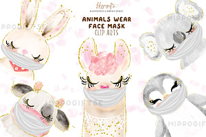 Animals wear mask cliparts, an Animal Illustration by TheHappyGiftArt
