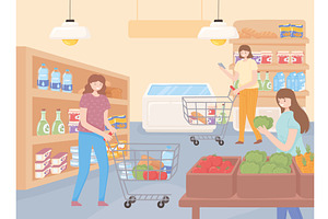 women shopping grocery, a Food Illustration by studiogstock