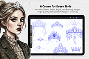 30 Crown & Tiara Procreate Stamps, a Brush Add-On by Selentaori Studio (Thumbnail 4 of 7)