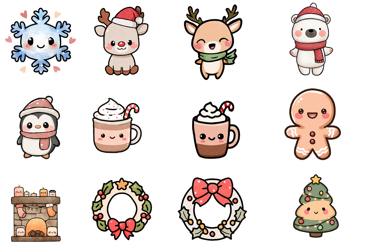 Christmas Kawaii Clipart, an Illustration by Designworld (Photo 3 of 4)