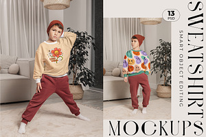 Kids Sweatshirt Model Mockup Bundle