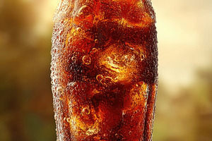 Cold cola drink with ice in glass bottle, refreshing summer beve, a Food & Drink Photo by José Manuel Gelpi
