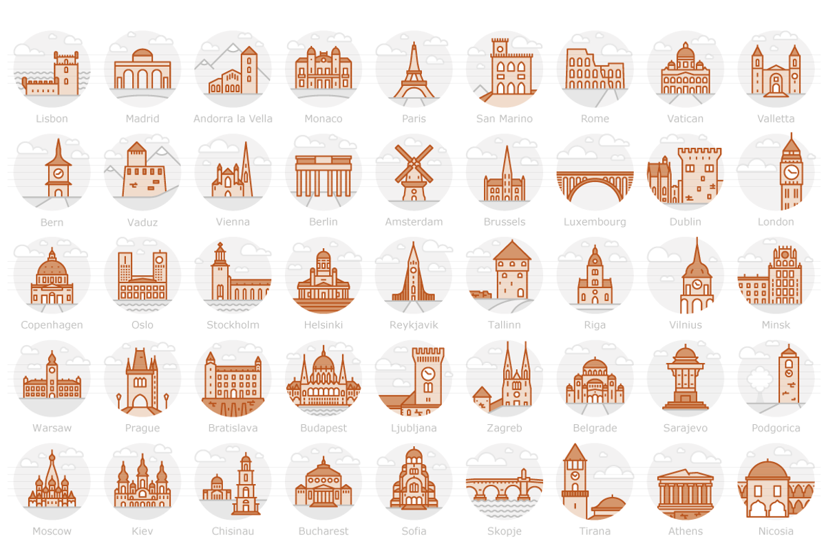 European Capitals – Landmark Icons, an Outline Icon by Jozsef Balazs-Hegedus (Photo 2 of 7)