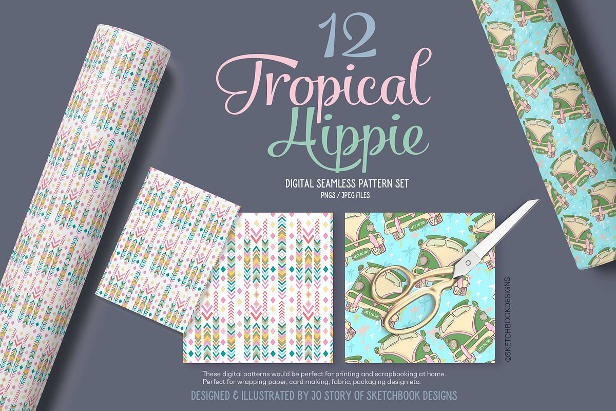 Tropical Hippie Seamless Pattern Set, a Pattern Graphic by Sketchbook Designs (Photo 5 of 7)