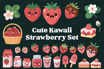 Cute Kawaii Strawberries Clip Art