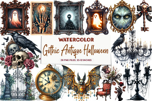 Gothic Antique Halloween Clipart, an Illustration by DreamArtGraphic