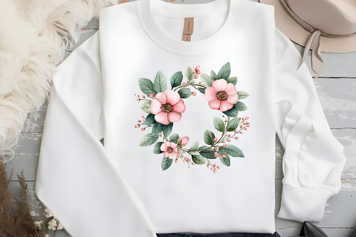 Sage Green Pink Flowers Clipart, an Illustration by DreamCafeArt (Photo 5 of 7)