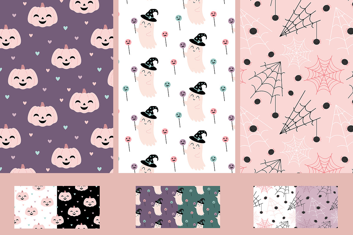 Pink Halloween clipart & patterns, a Seasonal Illustration by JulzaArt (Photo 8 of 14)