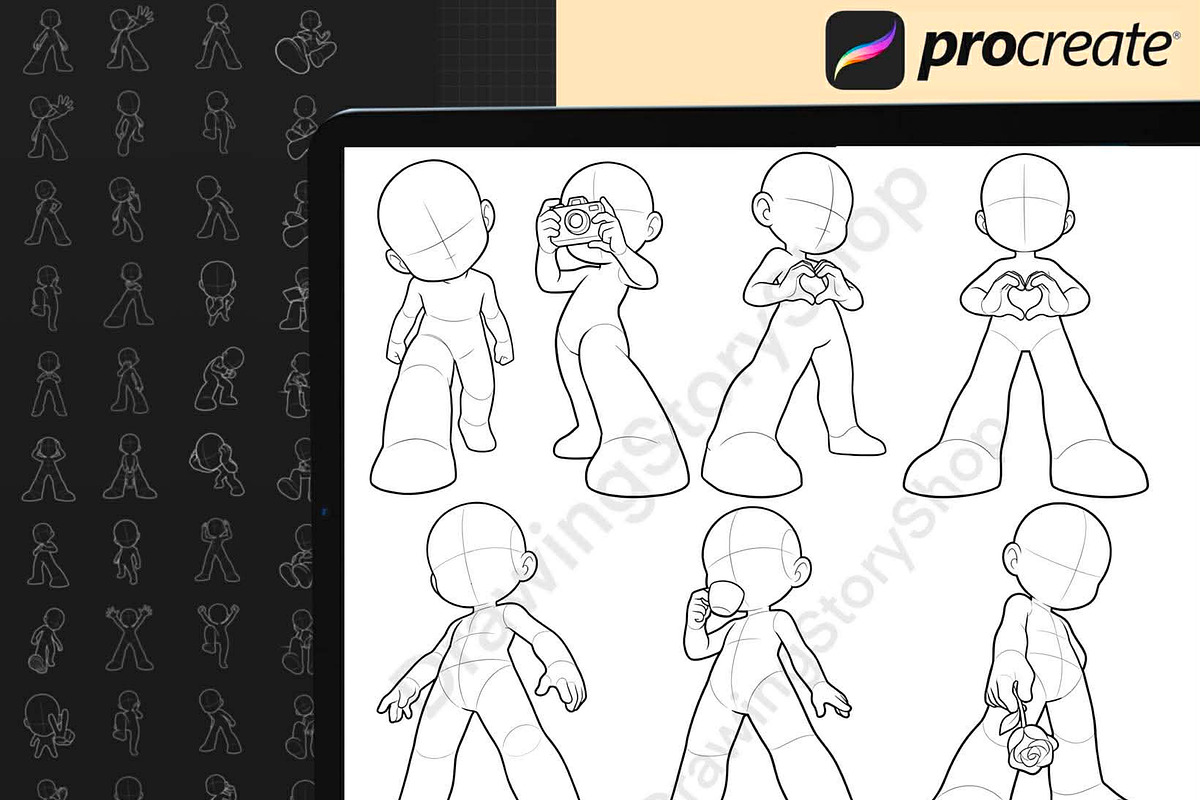 Procreate Foreshortening Chibi Pose, a Brush Add-On by DrawingStoryShop (Photo 3 of 6)