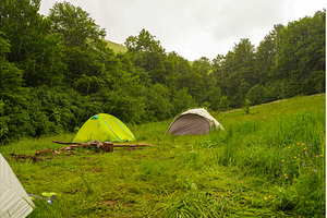 Two colorful camping tents on a, a Holiday Photo by Stockphoto by vzwer