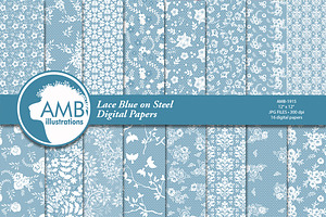 Blue lace Digital papers AMB-1915