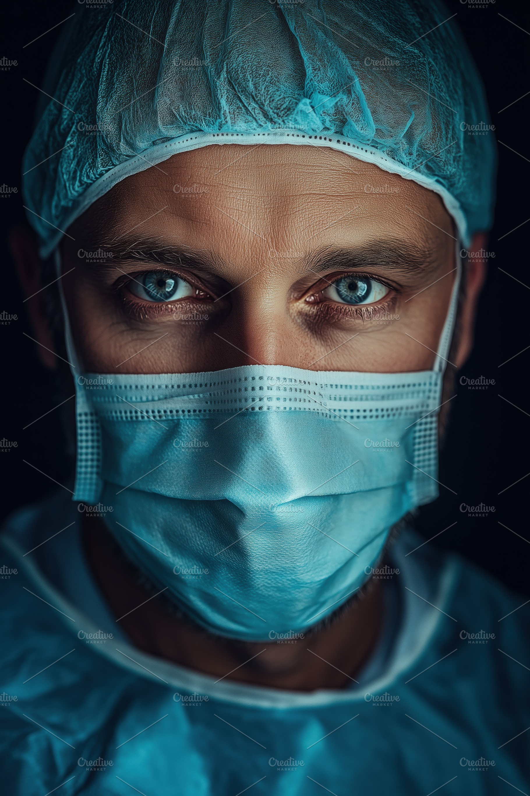 A close-up portrait of a healthcare neurosurgeon professional wearing a surgica, a Person Photo by Textures & Backgrounds