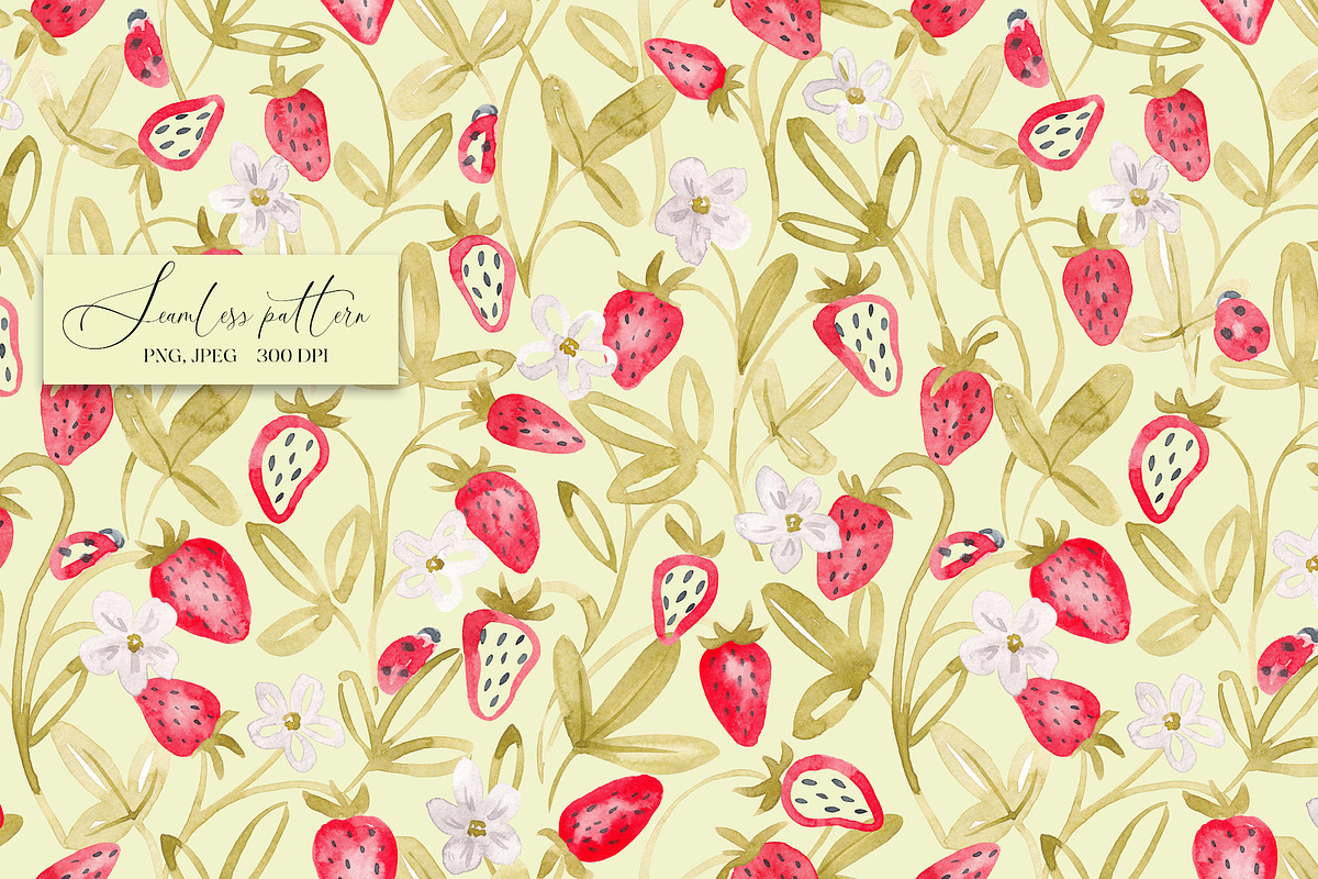 Strawberry seamless pattern, a Pattern Graphic by SirenaArt (Photo 5 of 11)