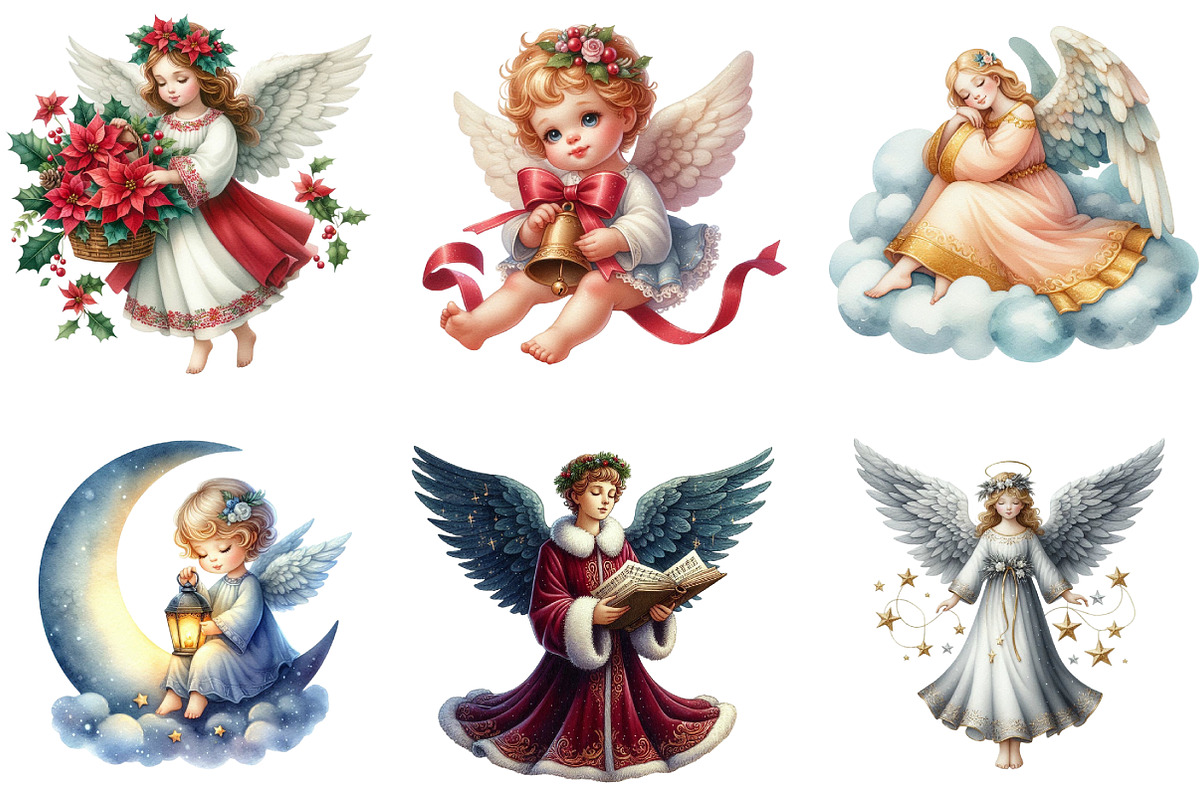 Vintage Christmas Angel Clipart, an Illustration by DreamArtGraphic (Photo 2 of 5)