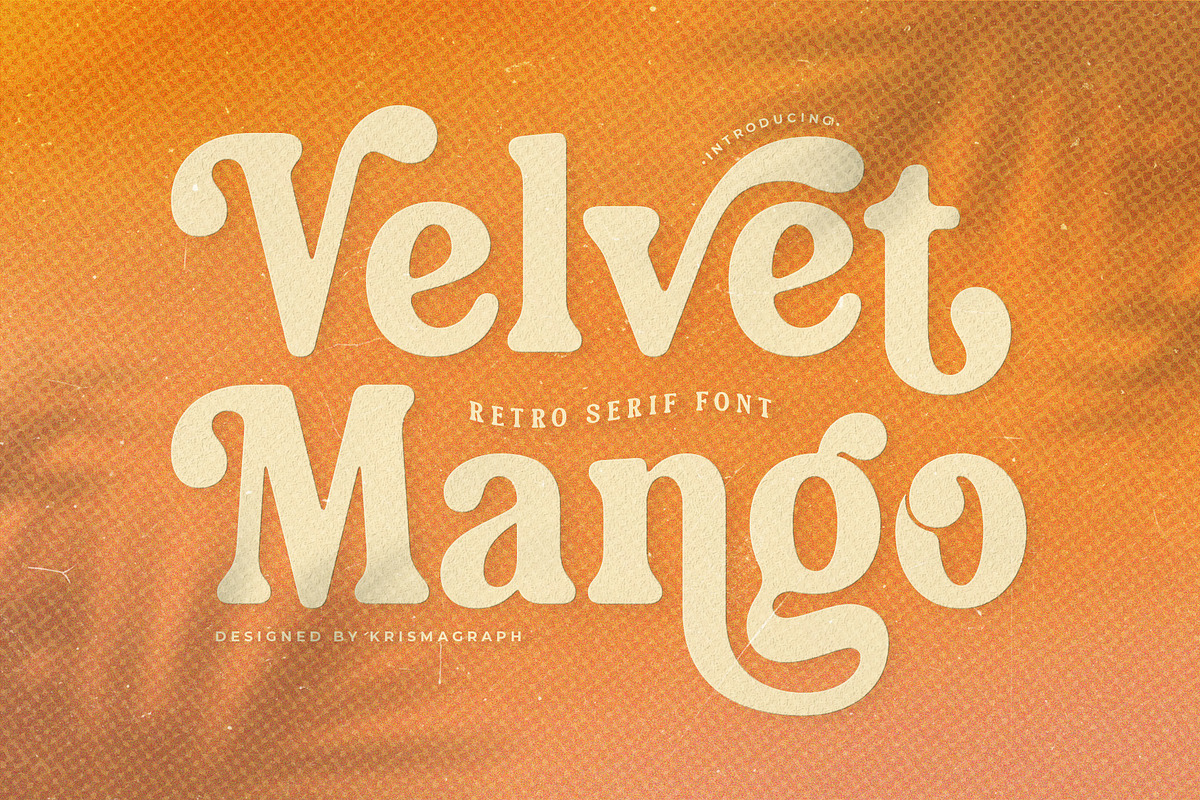 Velvet Mango – Retro Serif Font, a Serif Font by Krismagraph (Photo 1 of 12)
