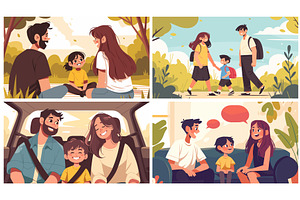 Happy family. Cartoon mother father, an Illustration by Stock-Smart-Start