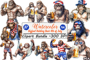Bigfoot Holding Beer 4th of July PNG, an Illustration by DreamCafeArt