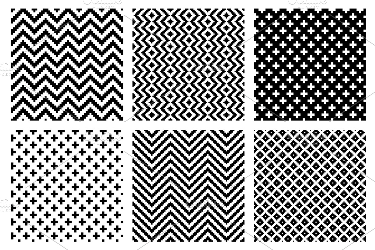 6 Monochrome vector patterns, a Pattern Graphic by tamara.comotomka