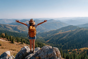 Standing on a mountaintop enjoying the vast view of rolling hills and valleys b, a Person Photo by AlyaAnd